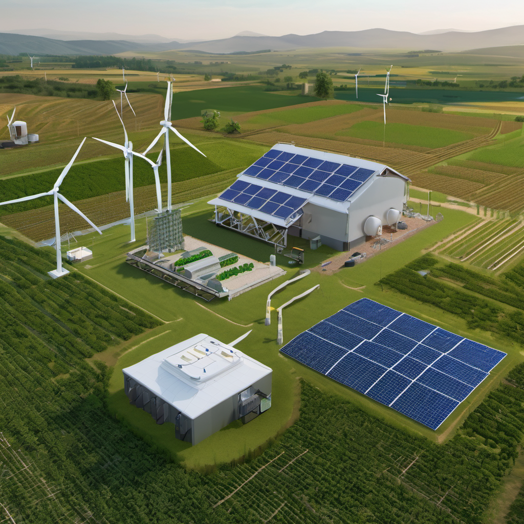 AI Local energy management system in a rural agricultural facility with solar panels and real-time data monitoring.