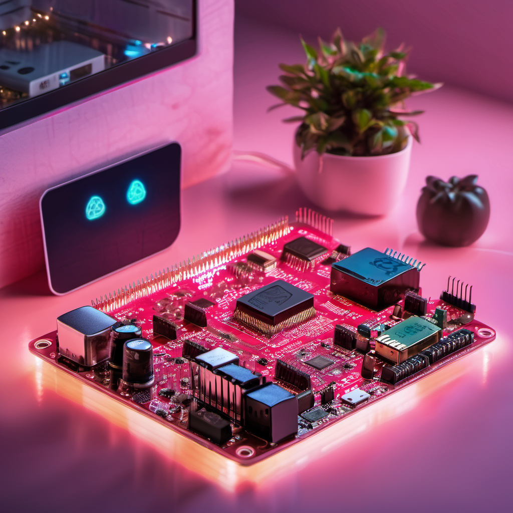 Raspberry Pi board with glowing circuits connected to smart home devices, demonstrating edge computing automation