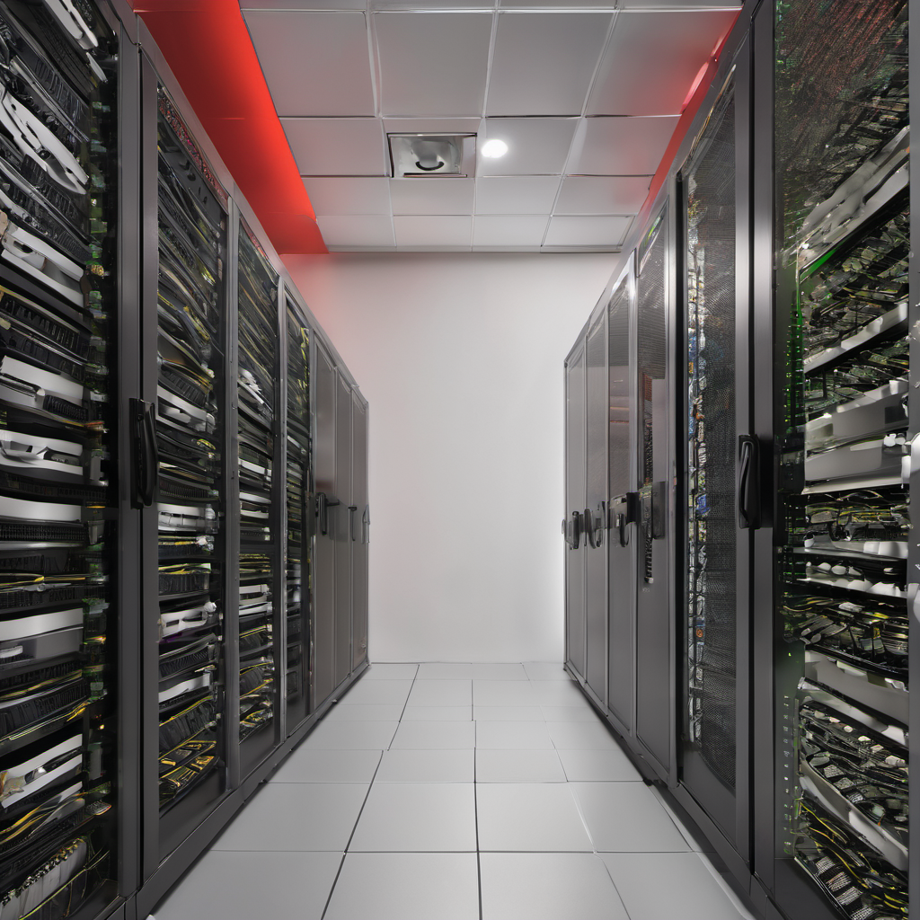 Secure local AI processing unit with encrypted data flow in a server room.