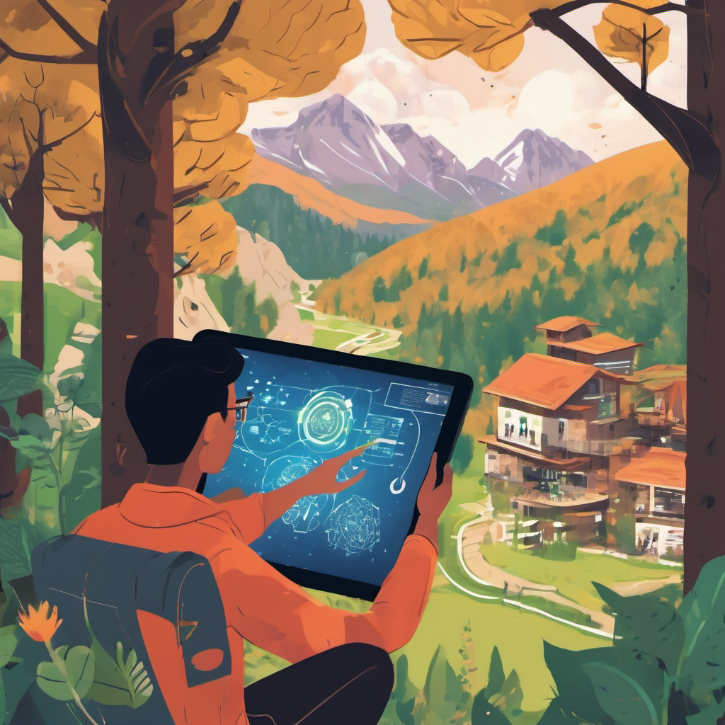 Student using an offline AI tablet in a mountainous region with personalized learning interface