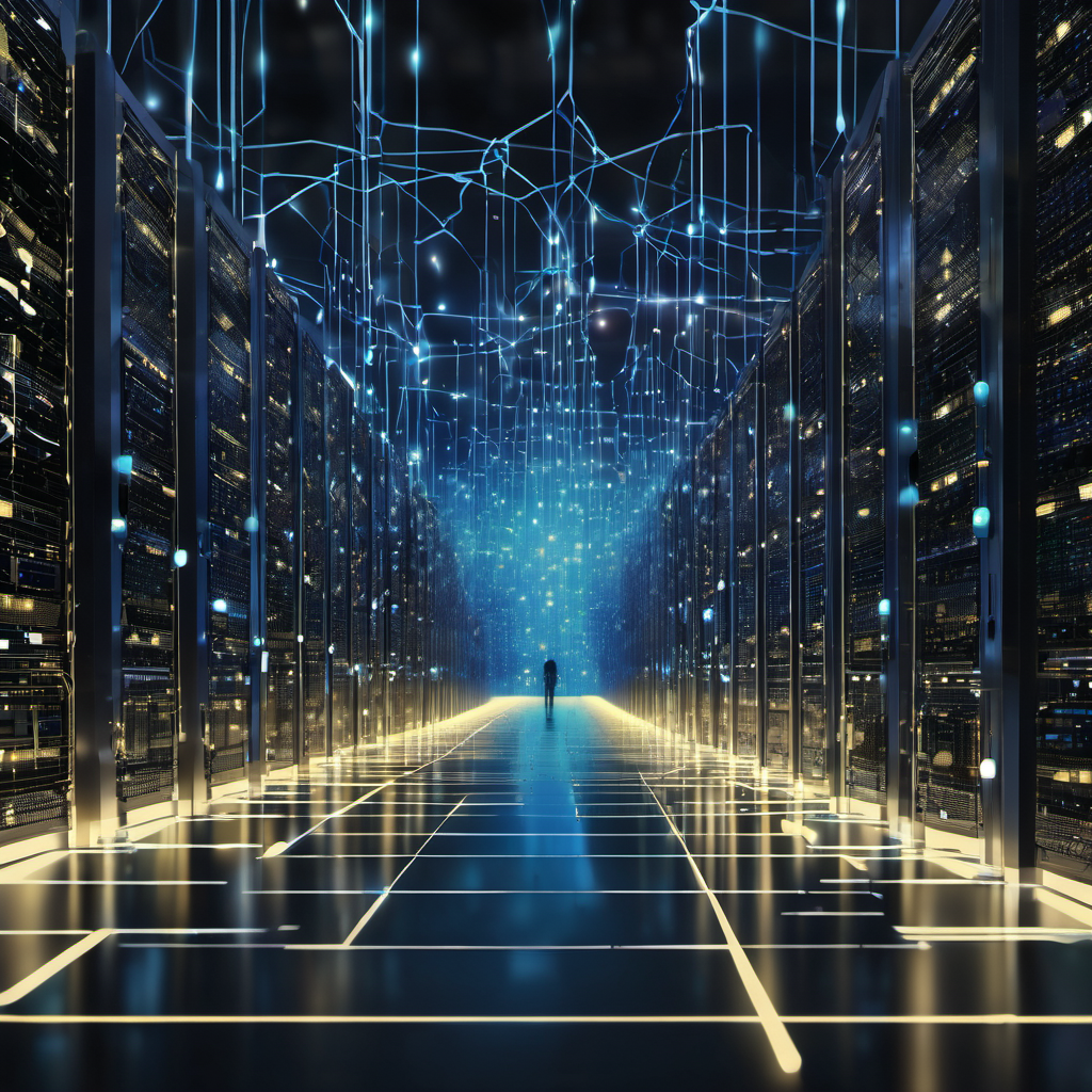 AI core analyzing data streams with automated backup processes in an offline environment.