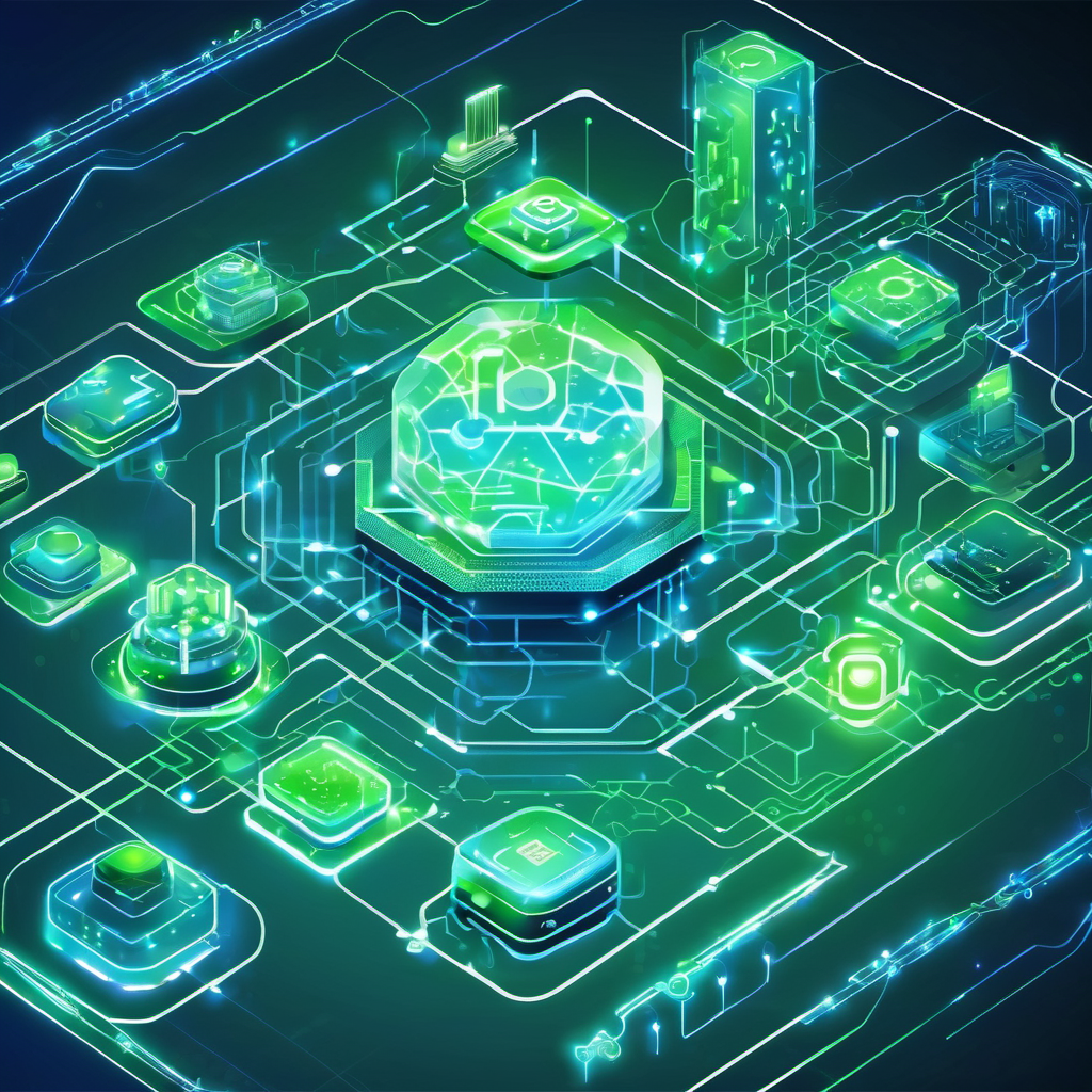 Abstract visualization of decentralized AI system with secure local data processing