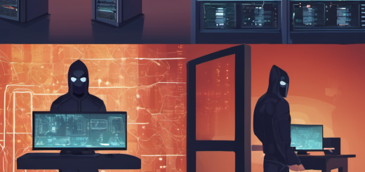 Secure data center with encrypted servers and a hacker attempting to breach a firewall
