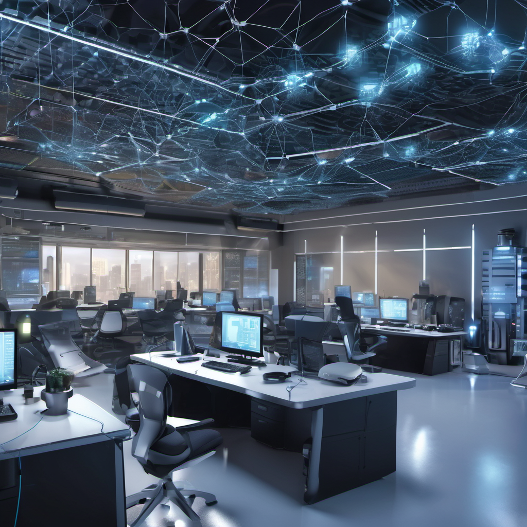 AI Local automating network configuration in a modern office with interconnected devices.