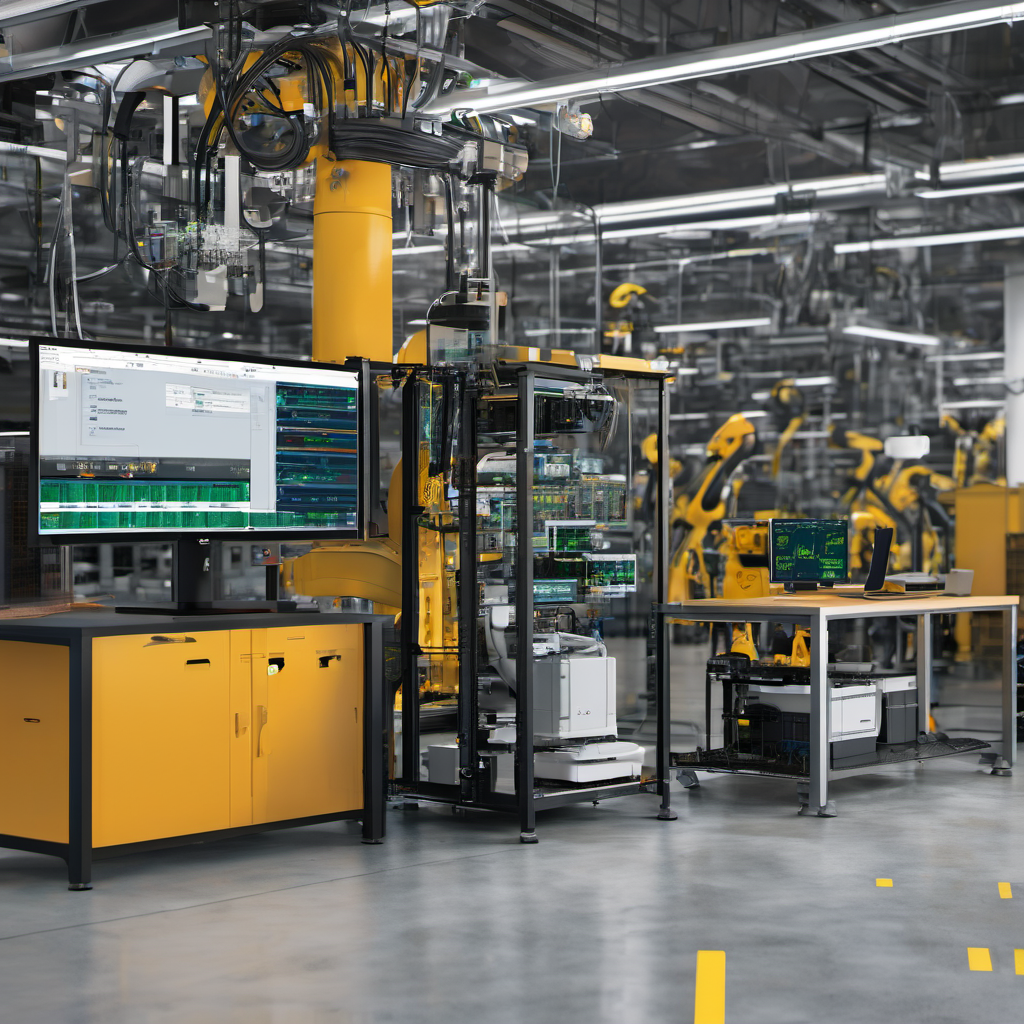 Industrial IoT devices with AI interface showing local resource optimization in a factory setting.