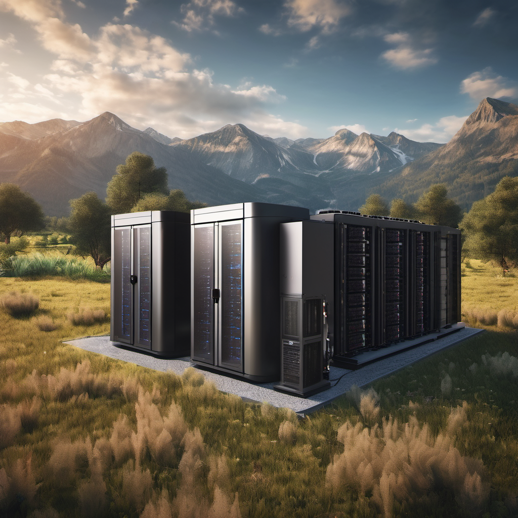 Remote data center with AI cooling systems and natural surroundings