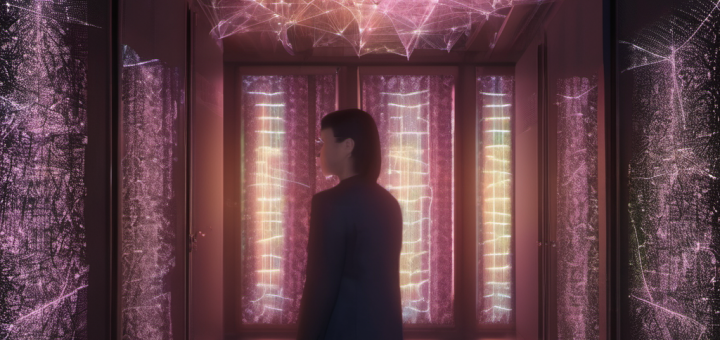 Futuristic data center with AI-driven local network optimization, highlighted by glowing neural network nodes and dynamic light patterns representing real-time processing.