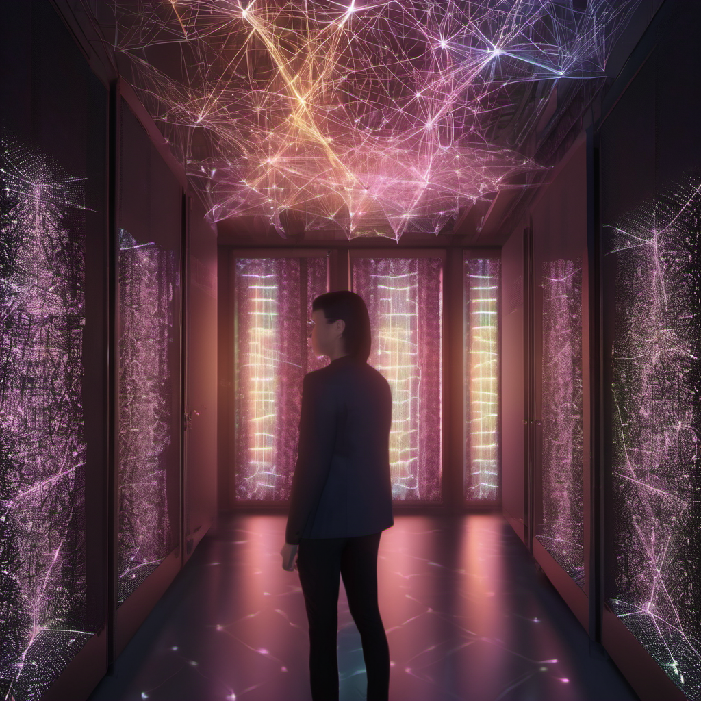 Futuristic data center with AI-driven local network optimization, highlighted by glowing neural network nodes and dynamic light patterns representing real-time processing.
