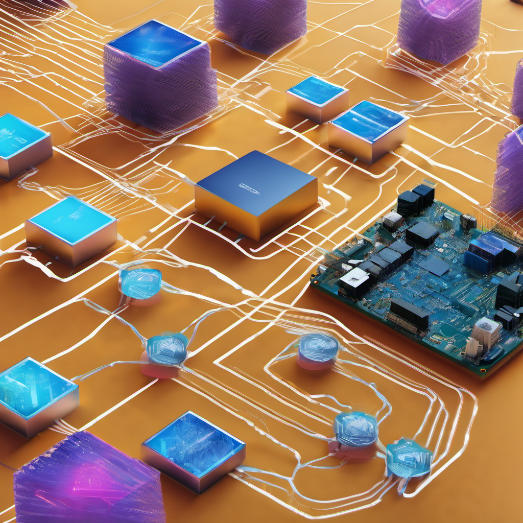Edge computing devices with AI chips processing local network traffic, surrounded by abstract data streams and rerouting visualizations.