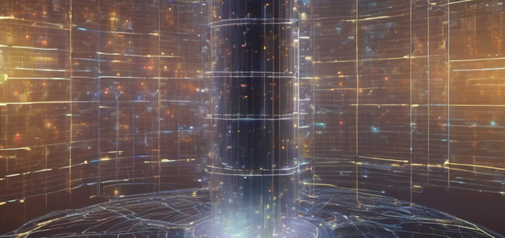 AI processing financial data on a secure server with encrypted data streams and neural network visualizations