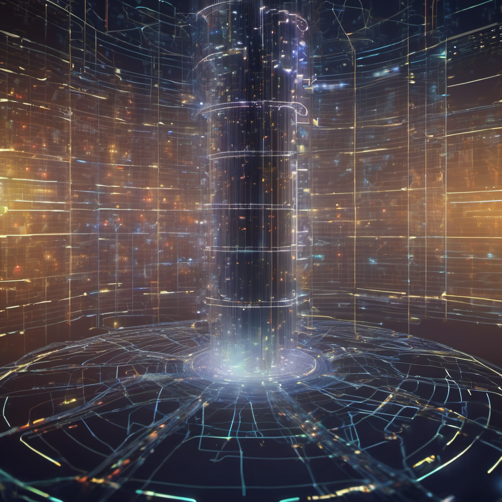 AI processing financial data on a secure server with encrypted data streams and neural network visualizations