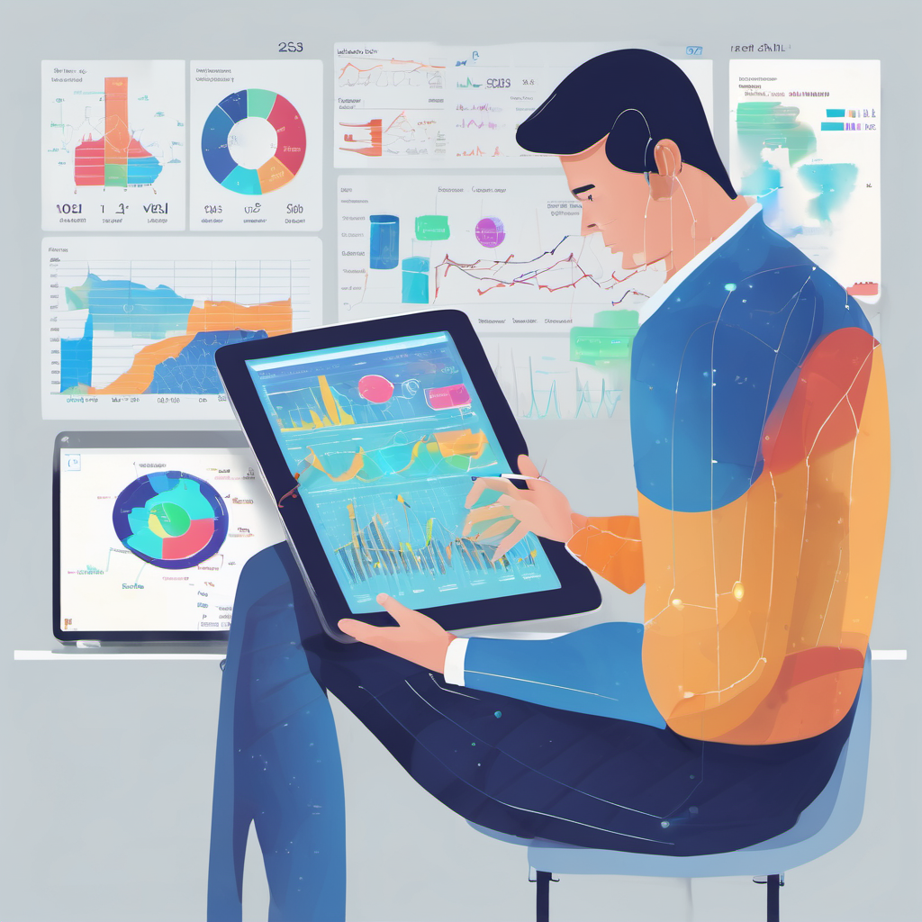 Business analyst reviewing AI-generated financial risk indicators on a secure offline tablet