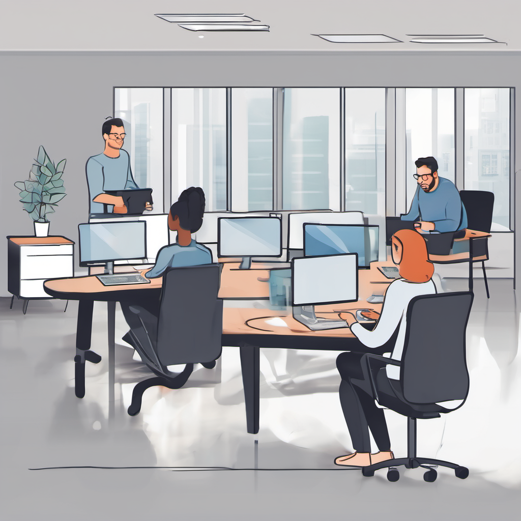 Small business team setting up AI Local hardware in a minimalist office environment.
