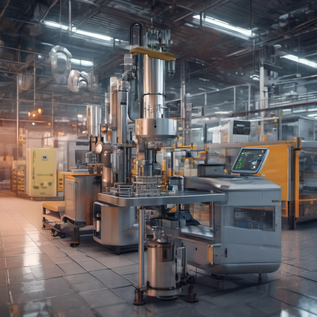 Industrial IoT setup with AI Local processing data offline, showing sensors and a medical device in a factory setting.