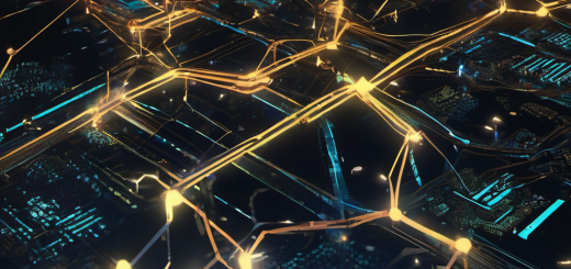 AI-powered local network security system with abstract data flows and encrypted communications between devices.