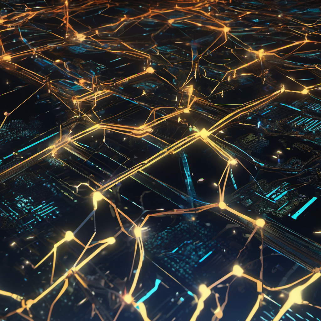 AI-powered local network security system with abstract data flows and encrypted communications between devices.