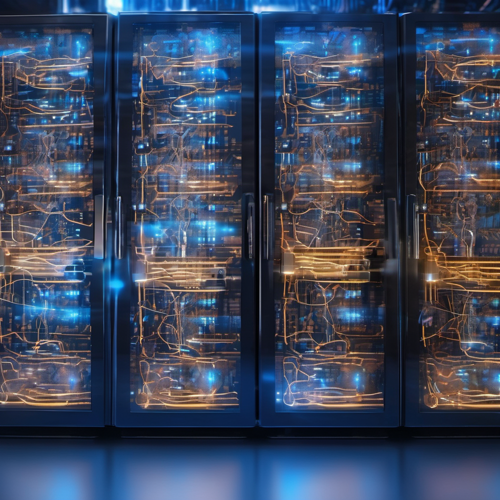 Server rack with AI integration showing data optimization processes