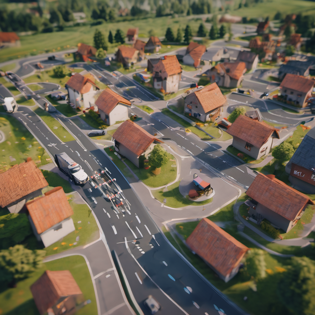 Rural delivery operation with AI-optimized routes visible through truck positioning and local infrastructure
