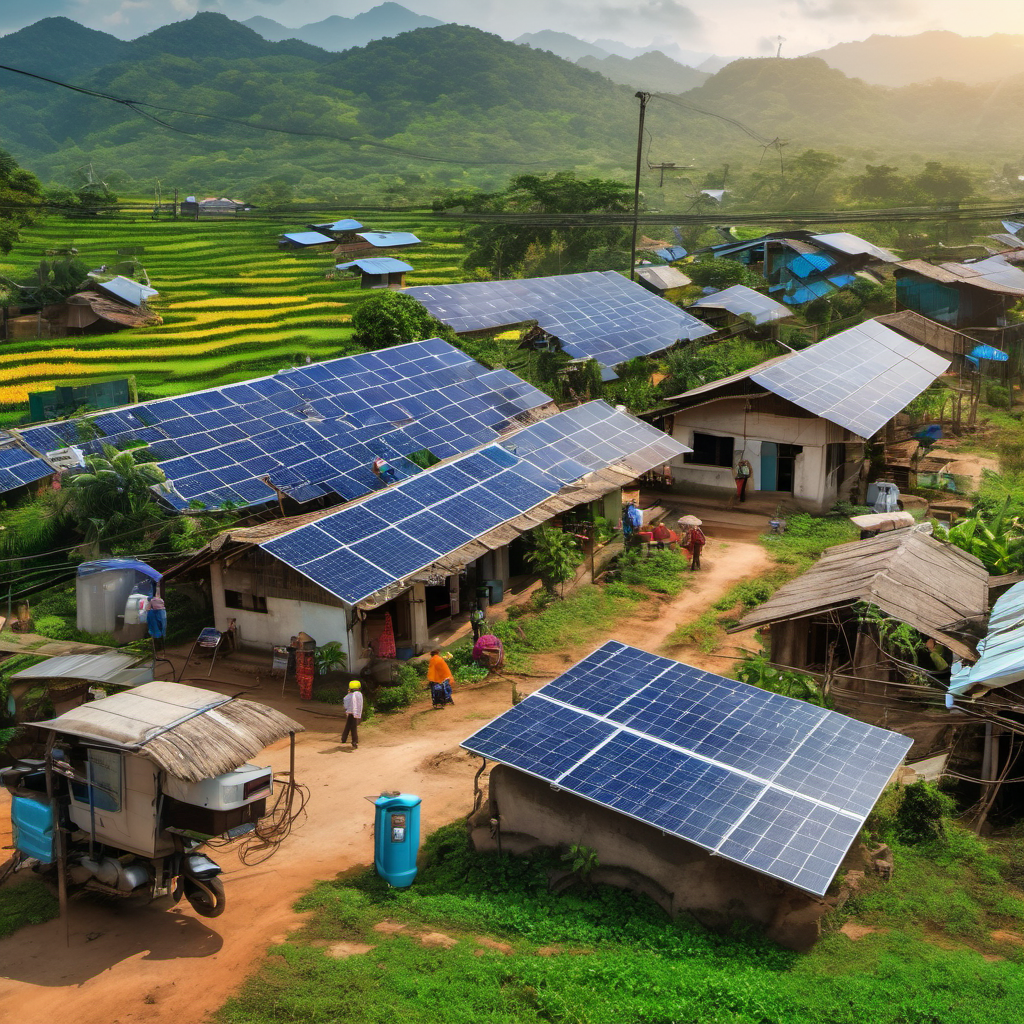 Rural Vietnamese village with solar panels and AI monitoring station