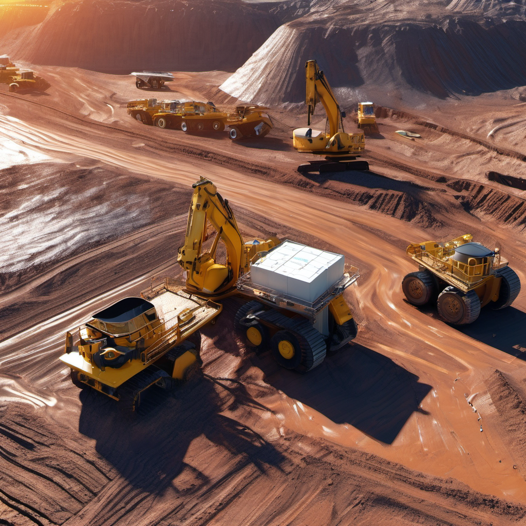 Mining site with autonomous vehicles and drones using edge devices for real-time maintenance analysis.