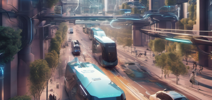 Autonomous waste trucks and smart bins in a modern city, demonstrating AI Local technology for offline waste management.