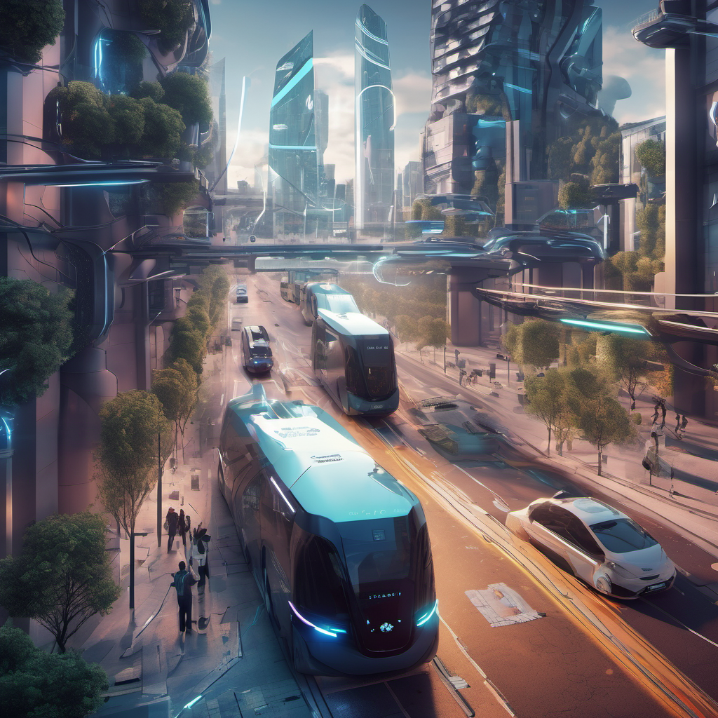 Autonomous waste trucks and smart bins in a modern city, demonstrating AI Local technology for offline waste management.
