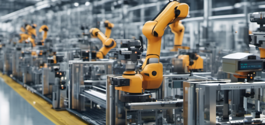 AI cameras and sensors inspecting products on a factory production line with edge computing devices processing data locally.