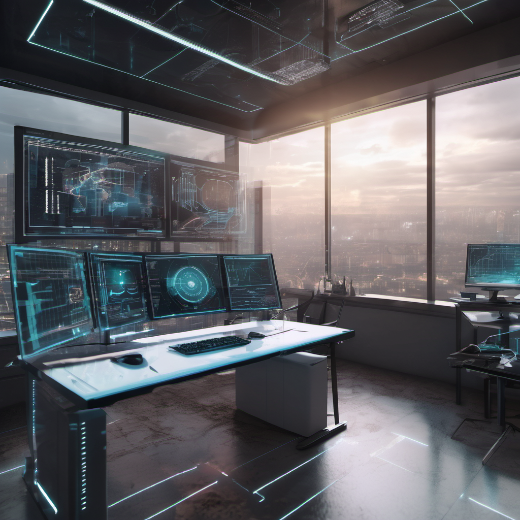 Secure AI dashboard in a modern office, displaying real-time compliance monitoring and encrypted data flows without internet connectivity.