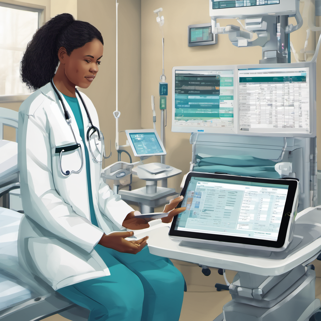 Healthcare professional using a tablet with local data processing for patient information in a hospital setting.