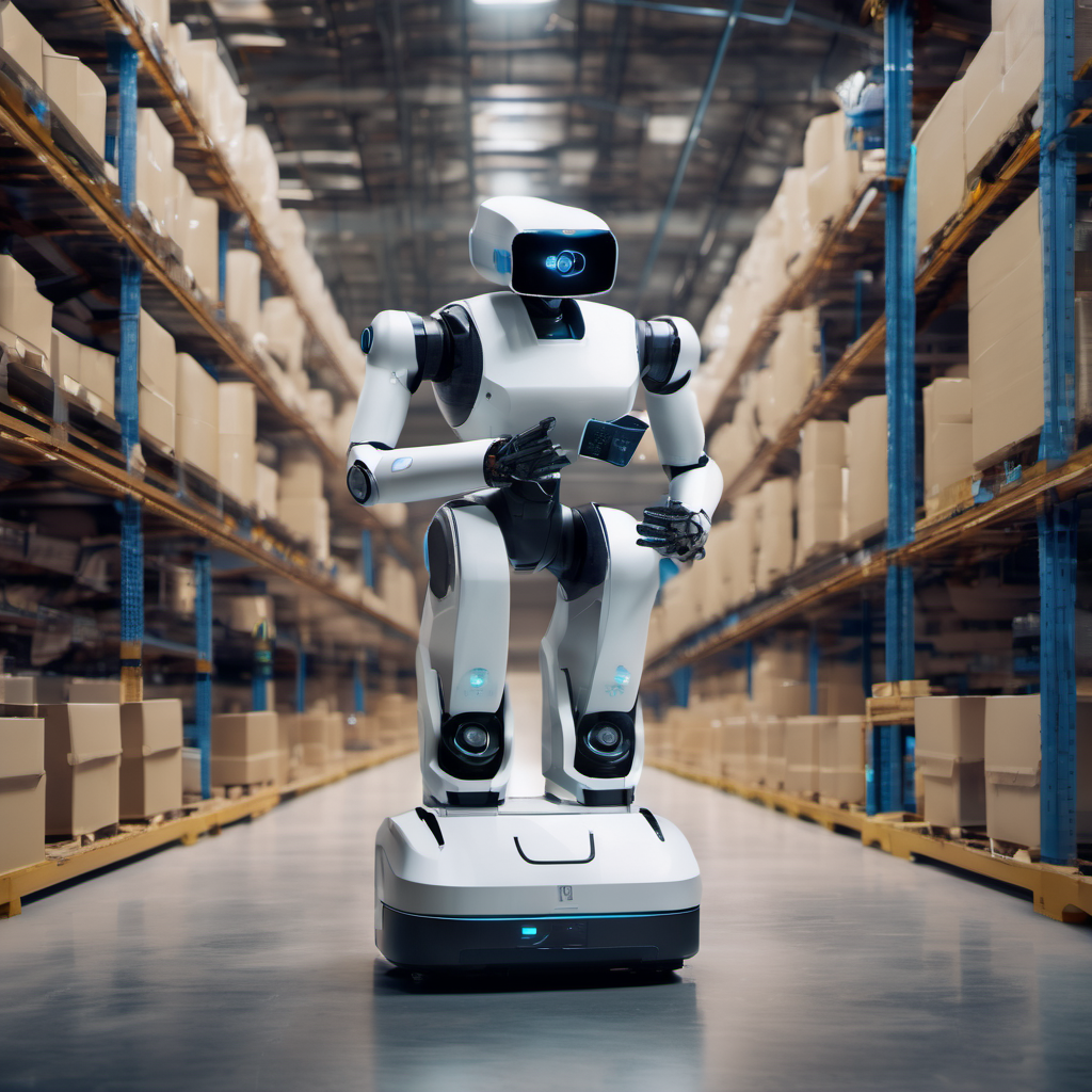 Autonomous robots and AI sensors in a warehouse processing inventory data offline