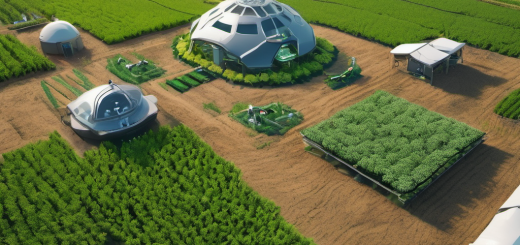 AI sensors and drones in a smart farm field, processing data locally for autonomous agriculture.