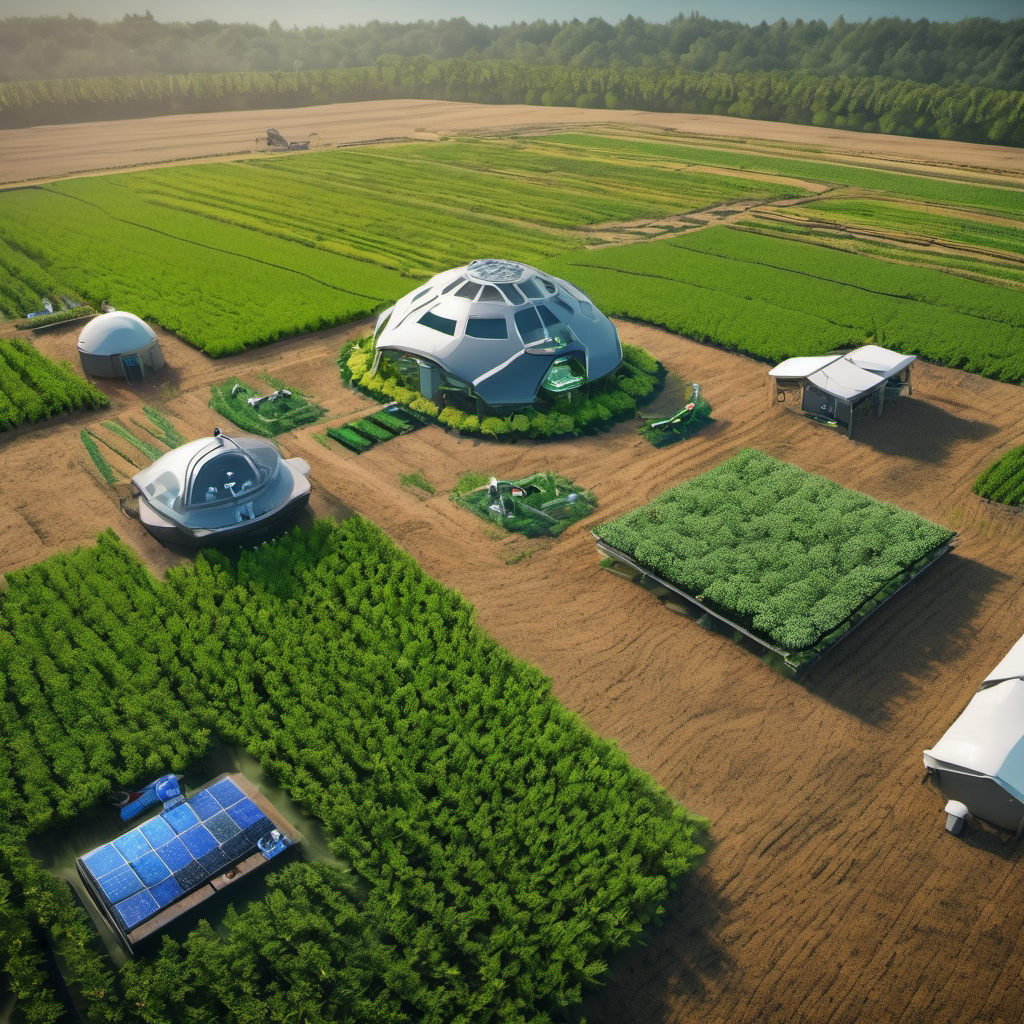 AI sensors and drones in a smart farm field, processing data locally for autonomous agriculture.