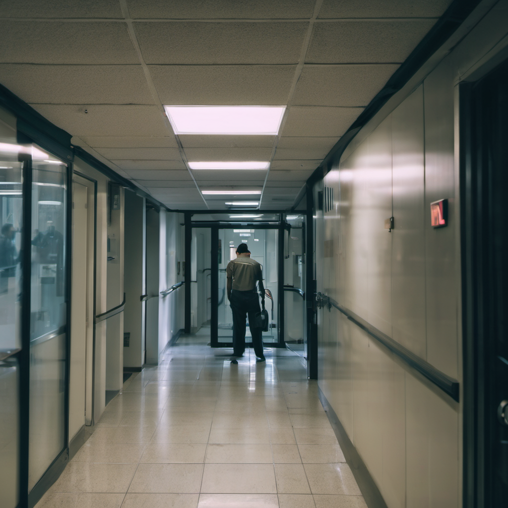 A security camera with local AI processing detecting motion in a hallway, highlighting real-time analysis and data privacy.